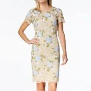 Calvin Klein Floral Beige Lace Sheath Dress Size 4